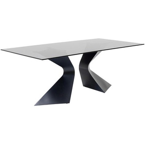 Kare-Design Esstisch, Schwarz, Metall, Glas, rechteckig, eckig, C-Form, 100x75x200 cm, Esszimmer, Tische, Esstische, Glastische