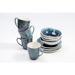 Kare-Design Frühstücksset, Blau, Keramik, 12-teilig, 31.5x35x26.5 cm, Essen & Trinken, Geschirr, Geschirr-Sets, Kombiservice