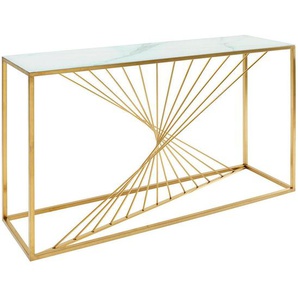 Kare-Design Konsolentisch, Weiß, Gold, Metall, Glas, rechteckig, eckig, 142x88x42 cm, Wohnzimmer, Wohnzimmertische, Konsolentische