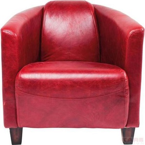 Kare-Design Sessel, Rot, Leder, Echtleder, Rindleder, Kautschukholz, Vintage, 70x72x83 cm, Wohnzimmer, Sessel, Polstersessel