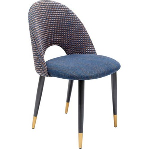 Kare-Design Stuhl , Blau, Schwarz, Gold , Metall, Textil , konisch, rund , 49x84x54 cm , Stoffauswahl , Esszimmer, Stühle, Esszimmerstühle