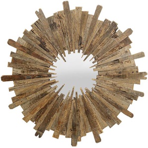Kare-Design Wandspiegel, Glas, Recyclingholz, massiv, rund, 120x120x3 cm, Badezimmer, Badezimmerspiegel, Badspiegel