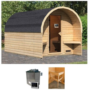 Karibu Fasssauna Fasshaus 3, BxTxH: 219 x 385 x 229 cm, 40 mm, (Set, 2-St) 9-kW-Ofen mit externer Steuerung