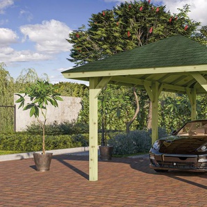 Pavillon KARIBU Bergen 2 Pavillons Gr. B/H/T: 338 cm x 290 cm x 592 cm, grün (kdi) Pavillons BxTxH: 338x592x290 cm, mit grünen Dachschindeln