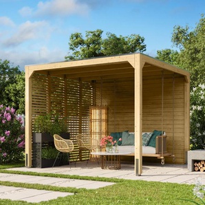 Karibu Pavillon mit 2 Schutz-Wänden - naturfarben -