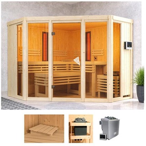 KARIBU Sauna Adele Saunen 9-kW-Bio-Ofen mit ext. Steuerung, 2 Infrarot-Vitalight-Strahlern beige (naturbelassen) Saunen