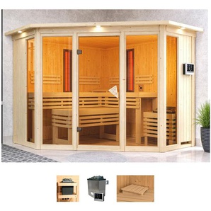 KARIBU Sauna Adele Saunen 9-kW-Ofen mit externer Steuerung, inkl. 2 Infrarot-Vitalightstrahlern beige (naturbelassen) Saunen