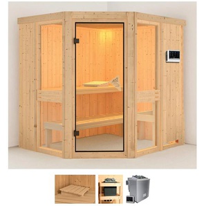 KARIBU Sauna Aline 1 Saunen 9-kW-Bio-Ofen mit externer Steuerung beige (naturbelassen) Saunen