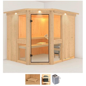 KARIBU Sauna Aline 3 Saunen 9-kW-Ofen mit integrierter Steuerung beige (naturbelassen) Saunen