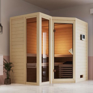 Karibu Sauna Amada, BxTxH: 236 x 184 x 209 cm, 40 mm, (Set) 9-kW-Ofen mit externer Steuerung