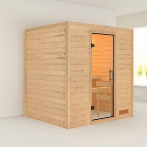 Karibu Sauna Anja (Fronteinstieg), BxTxH: 1960 x 1700 x 1980 cm, 38 mm, inklusive Ofenschutzgitter und Tür