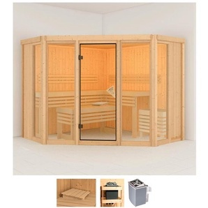 KARIBU Sauna Astrid 2 Saunen 9-kW-Ofen mit integrierter Steuerung beige (naturbelassen) Saunen