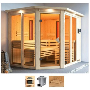 Karibu Sauna Avril, BxTxH: 245 x 210 x 202 cm, 68 mm, (Set) 9-kW-Bio-Ofen mit externer Steuerung