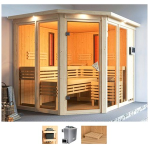 KARIBU Sauna Avril Saunen 9-kW-Bio-Ofen mit externer Steuerung beige (naturbelassen) Saunen