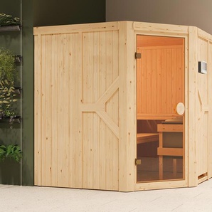 Karibu-Sauna »Brianna« mit Eckeinstieg - braun - Massivholz -