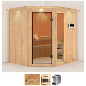 KARIBU Sauna Frigga 2 Saunen 9-kW-Bio-Ofen mit externer Steuerung beige (naturbelassen) Saunen