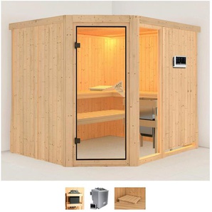 KARIBU Sauna Frigga 3 Saunen 9-kW-Bio-Ofen mit externer Steuerung beige (naturbelassen) Saunen