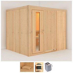 Karibu Sauna Gitte, BxTxH: 231 x 196 x 198 cm, 68 mm, (Set) 9-kW-Ofen mit integrierter Steuerung