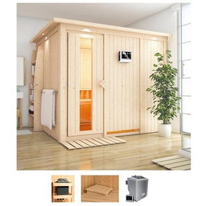 Karibu Sauna Gitte, BxTxH: 245 x 210 x 202 cm, 68 mm, (Set) 9-kW-Bio-Ofen mit externer Steuerung