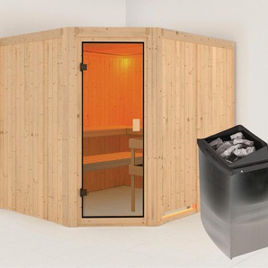 KARIBU Sauna Homa  mit bronzierter Tür naturbelassen Ofen 9 kW integr. Strg. Saunen mit integrierter Mineralwolldämmung beige (naturbelassen) Saunen