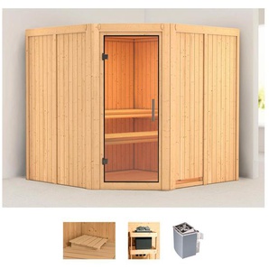 Karibu Sauna Jarin, BxTxH: 196 x 196 x 198 cm, 68 mm, (Set) 9-kW-Ofen mit integrierter Steuerung
