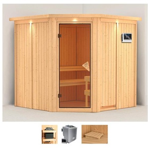 KARIBU Sauna Jarla Saunen 9-kW-Ofen mit externer Steuerung beige (naturbelassen) Saunen