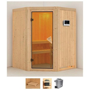 Karibu Sauna Larin, BxTxH: 151 x 151 x 198 cm, 68 mm, (Set) 9 KW-Ofen mit externer Steuerung