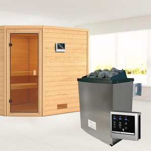 KARIBU Sauna Leona mit bronzierter Tür Ofen 9 KW externe Strg modern Saunen beige (naturbelassen) Saunen