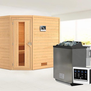 KARIBU Sauna Leona mit Energiespartür Ofen 9 kW Bio externe Strg modern Saunen beige (naturbelassen) Saunen