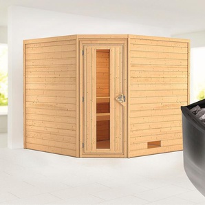KARIBU Sauna Leona mit Energiespartür Ofen 9 kW integr. Strg Saunen aus hochwertiger nordischer Fichte beige (naturbelassen) Saunen