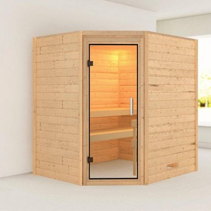 Karibu Sauna Mia (Fronteinstieg), BxTxH: 1960 x 1700 x 1980 cm, 38 mm, inklusive Ofenschutzgitter und Tür