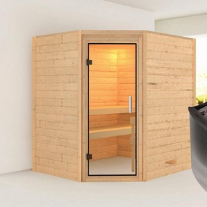 Karibu Sauna Mia (Fronteinstieg), BxTxH: 1960 x 1700 x 1980 cm, 38 mm, inklusive Ofenschutzgitter und Tür