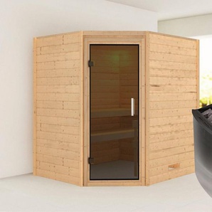 Karibu Sauna Mia (Fronteinstieg), BxTxH: 1960 x 1700 x 1980 cm, 38 mm, inklusive Ofenschutzgitter und Tür