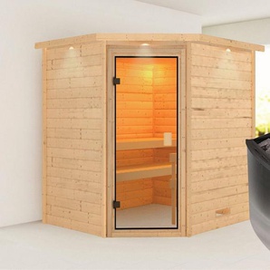 Karibu Sauna Mia (Fronteinstieg), BxTxH: 2240 x 1840 x 2020 cm, 38 mm, inklusive Ofenschutzgitter und Tür