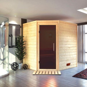 KARIBU Sauna Mia (Fronteinstieg) Saunen inklusive Ofenschutzgitter und Tür beige (naturbelassen) Saunen