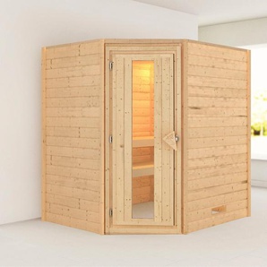 KARIBU Sauna Mia (Fronteinstieg) Saunen inklusive Ofenschutzgitter und Tür beige (naturbelassen) Saunen