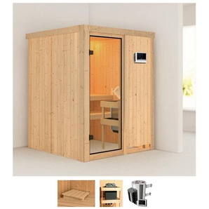 Karibu Sauna Milaja, BxTxH: 151 x 151 x 198 cm, 68 mm, (Set) 3,6-kW-Plug & Play Ofen mit externer Steuerung