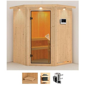Karibu Sauna Nanna, BxTxH: 165 x 165 x 202 cm, 68 mm, (Set) 3,6-kW-Plug & Play Ofen mit externer Steuerung