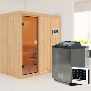 KARIBU Sauna Ouno mit bronzierter Tür naturbelassen, Ofen 9 kW Bio ext. Strg. Saunen beige (naturbelassen) Saunen