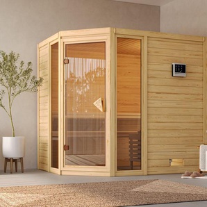 Karibu Sauna Sina 3, BxTxH: 236 x 184 x 209 cm, 40 mm, (Set) 9-kW-Ofen mit externer Steuerung