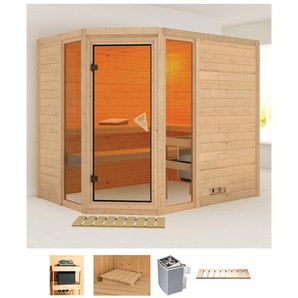 KARIBU Sauna Sina 3 Saunen 9-kW-Ofen mit integrierter Steuerung beige (naturbelassen) Saunen