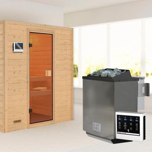 KARIBU Sauna Sonja mit bronzierter Tür Ofen 9 kW Bio externe Strg modern Saunen beige (naturbelassen) Saunen