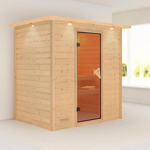 KARIBU Sauna Sonja mit bronzierter Tür und Kranz naturbelassen Saunen beige (naturbelassen) Saunen