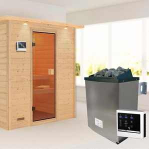 KARIBU Sauna Sonja mit bronzierter Tür und Kranz Ofen 9 KW externe Strg modern Saunen beige (naturbelassen) Saunen