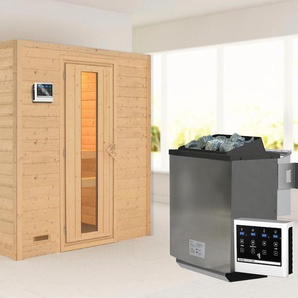 KARIBU Sauna Sonja mit Energiespartür 2 Ofen 9 kW Bio externe Strg modern Saunen beige (naturbelassen) Saunen