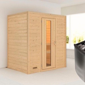 KARIBU Sauna Sonja mit Energiespartür 2 Ofen 9 kW integr. Strg Saunen beige (naturbelassen) Saunen