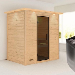 Karibu Sauna Sonja mit graphitfarbener Tür und Kranz Ofen 9 kW integr. Strg, BxTxH: 224 x 160 x 202 cm, 38 mm