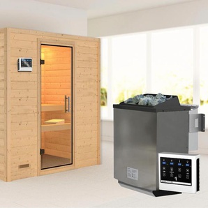 KARIBU Sauna Sonja mit Klarglastür Ofen 9 kW Bio externe Strg modern Saunen beige (naturbelassen) Saunen