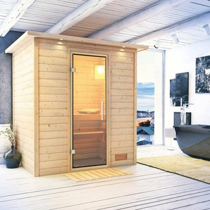 Karibu Sauna Sonja mit Klarglastür und Kranz naturbelassen, BxTxH: 224 x 160 x 202 cm, 38 mm