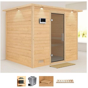 KARIBU Sauna Soraja Saunen 9-kW-Bio-Ofen mit externer Steuerung beige (naturbelassen) Saunen